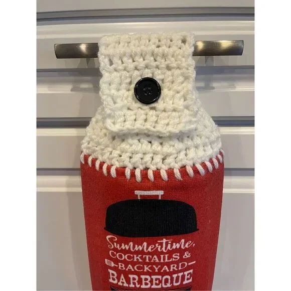 Crochet Top Kitchen Towel- Summertime Cocktails and Backyard Barbeque - Picture 2 of 3